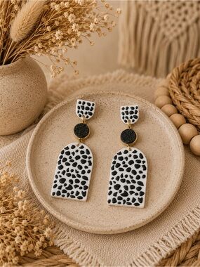 Kinsley Armelle Black & White Speckled Statement Earrings | Modern Boho Druzy